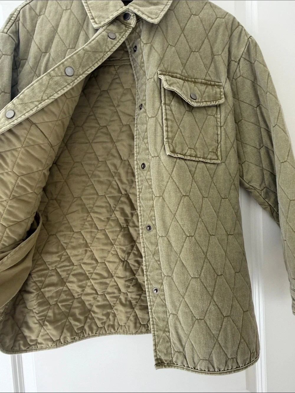 Joie Quilted Utility Jacket in Olive Green